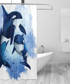 Orca Animal Aquatic Art Cartoon Watercolor Sea Wildlife Full Size Shower Curtain