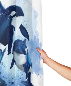 Orca Animal Aquatic Art Cartoon Watercolor Sea Wildlife Full Size Shower Curtain