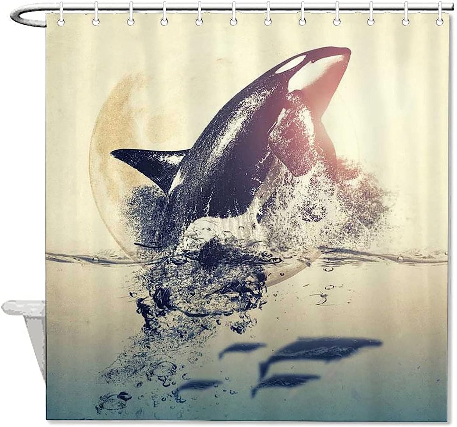 Orca Whale Decorative Shower Curtain - Waterproof And Stylish Curtain For Your Bathroom