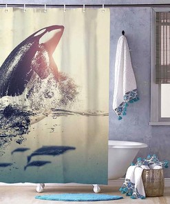 Orca Whale Decorative Shower Curtain - Waterproof And Stylish Curtain For Your Bathroom
