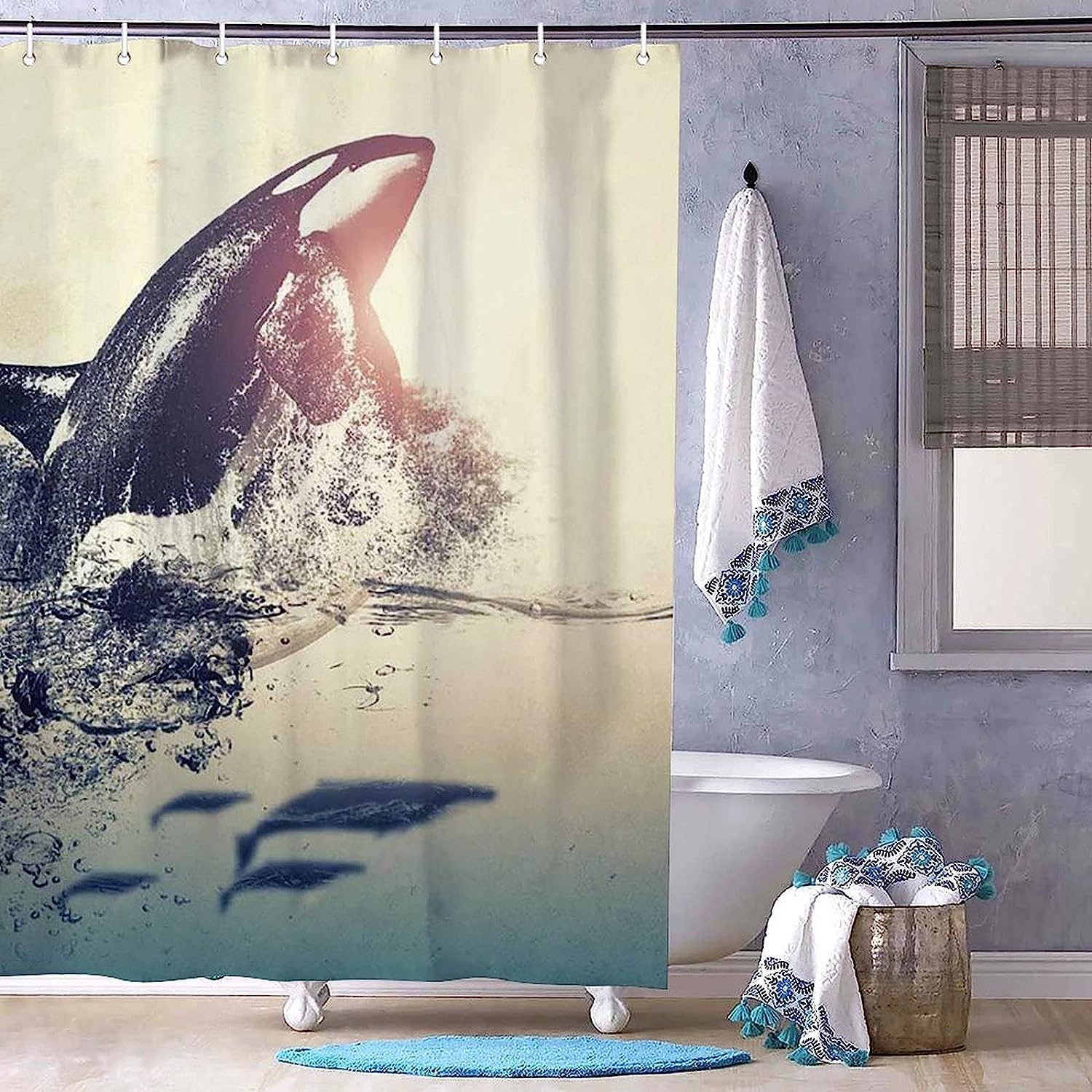 Orca Whale Decorative Shower Curtain - Waterproof And Stylish Curtain For Your Bathroom