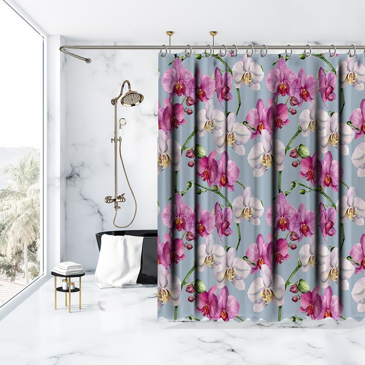 Orchid Decor Printed Shower Curtain - Waterproof Curtain For Bathtub Bathroom Decorations In Multiple Sizes