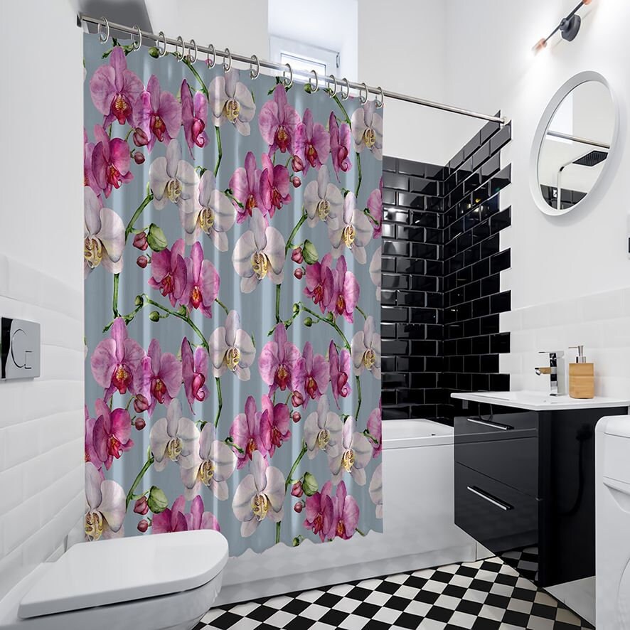Orchid Decor Printed Shower Curtain - Waterproof Curtain For Bathtub Bathroom Decorations In Multiple Sizes