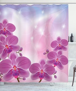 Orchid Flowers Print Floral Shower Curtain, Elegant And Delicate Bathroom Decor