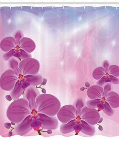Orchid Flowers Print Floral Shower Curtain, Elegant And Delicate Bathroom Decor