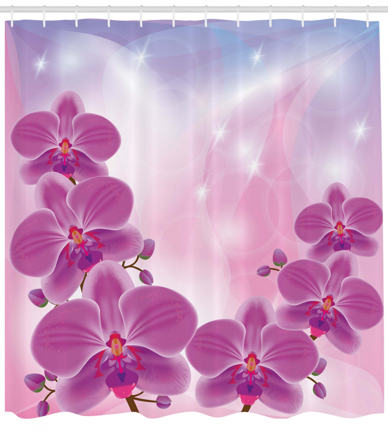 Orchid Flowers Print Floral Shower Curtain, Elegant And Delicate Bathroom Decor