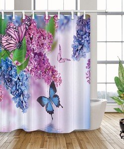 Orchid and Butterfly Fabric Shower Curtain for Bathroom Decor 