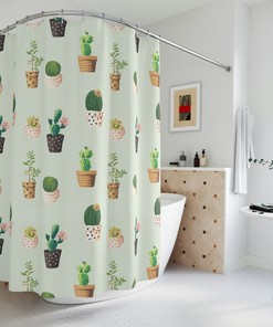 Organic Geometric Shapes Shower Curtain, Minimalistic Bohemian Boho Botanical Bathroom Decor
