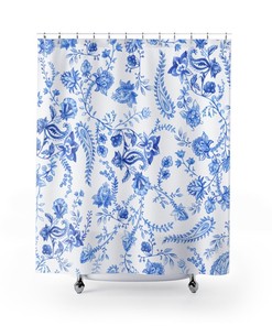 Oriental Chinoiserie Flower Garden Shower Curtain with Paisley Accents