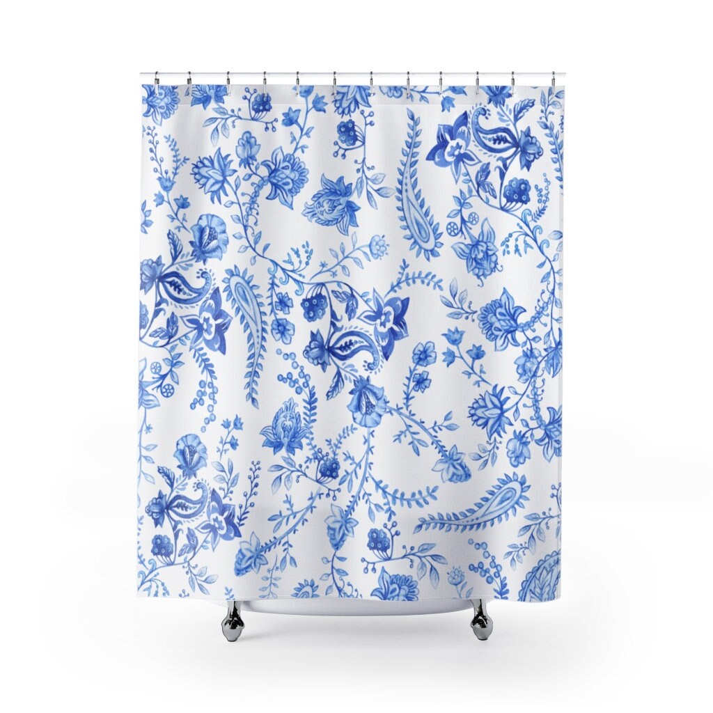Oriental Chinoiserie Flower Garden Shower Curtain with Paisley Accents