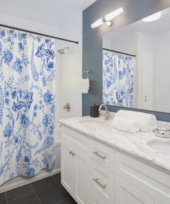 Oriental Chinoiserie Flower Garden Shower Curtain with Paisley Accents