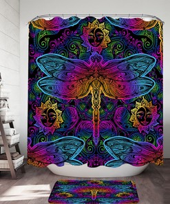 Oriental Dragonfly Print Shower Curtain For Colorful Bathroom Decor
