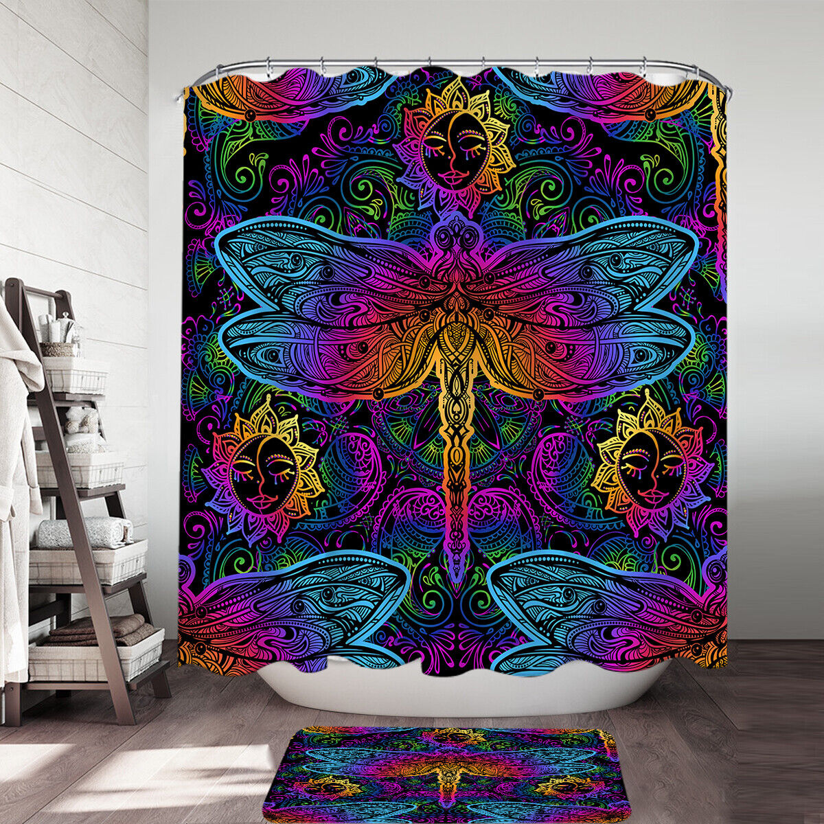 Oriental Dragonfly Print Shower Curtain For Colorful Bathroom Decor