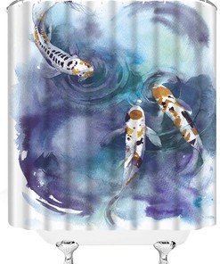 Oriental Fish Shower Curtain with Japanese Watercolor Painting and Colorful Carp Design