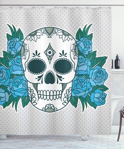 Oriental Paisley Details Print Skull Fabric Shower Curtain - Vintage Oriental Bathroom Decor 