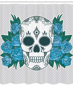 Oriental Paisley Details Print Skull Fabric Shower Curtain - Vintage Oriental Bathroom Decor