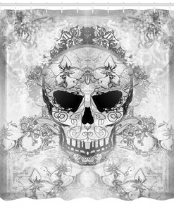Oriental Paisley Skull Print Fabric Shower Curtain - Vintage Oriental Bathroom Decor