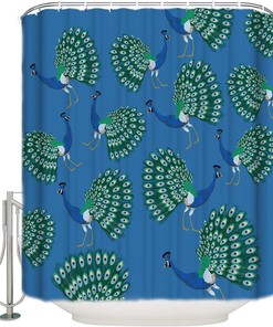 Oriental Peacock Feathers Print Shower Curtain for Bathroom Decoration