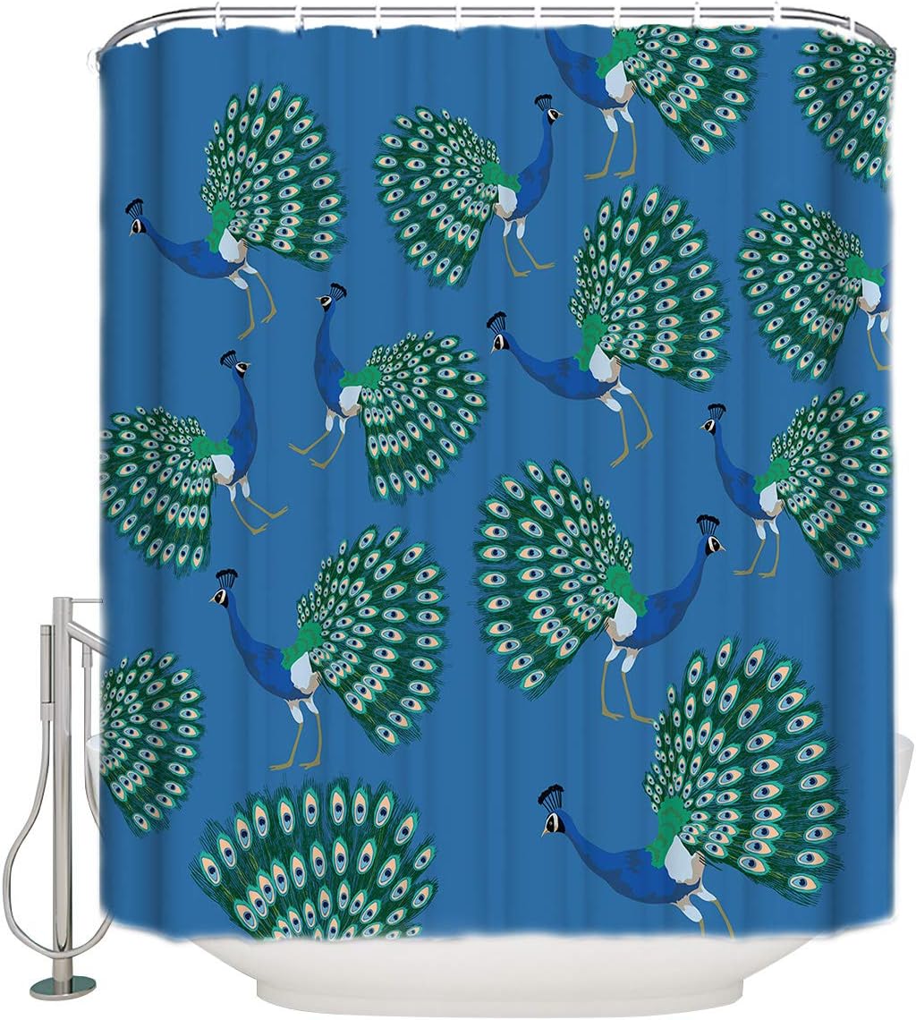 Oriental Peacock Feathers Print Shower Curtain for Bathroom Decoration