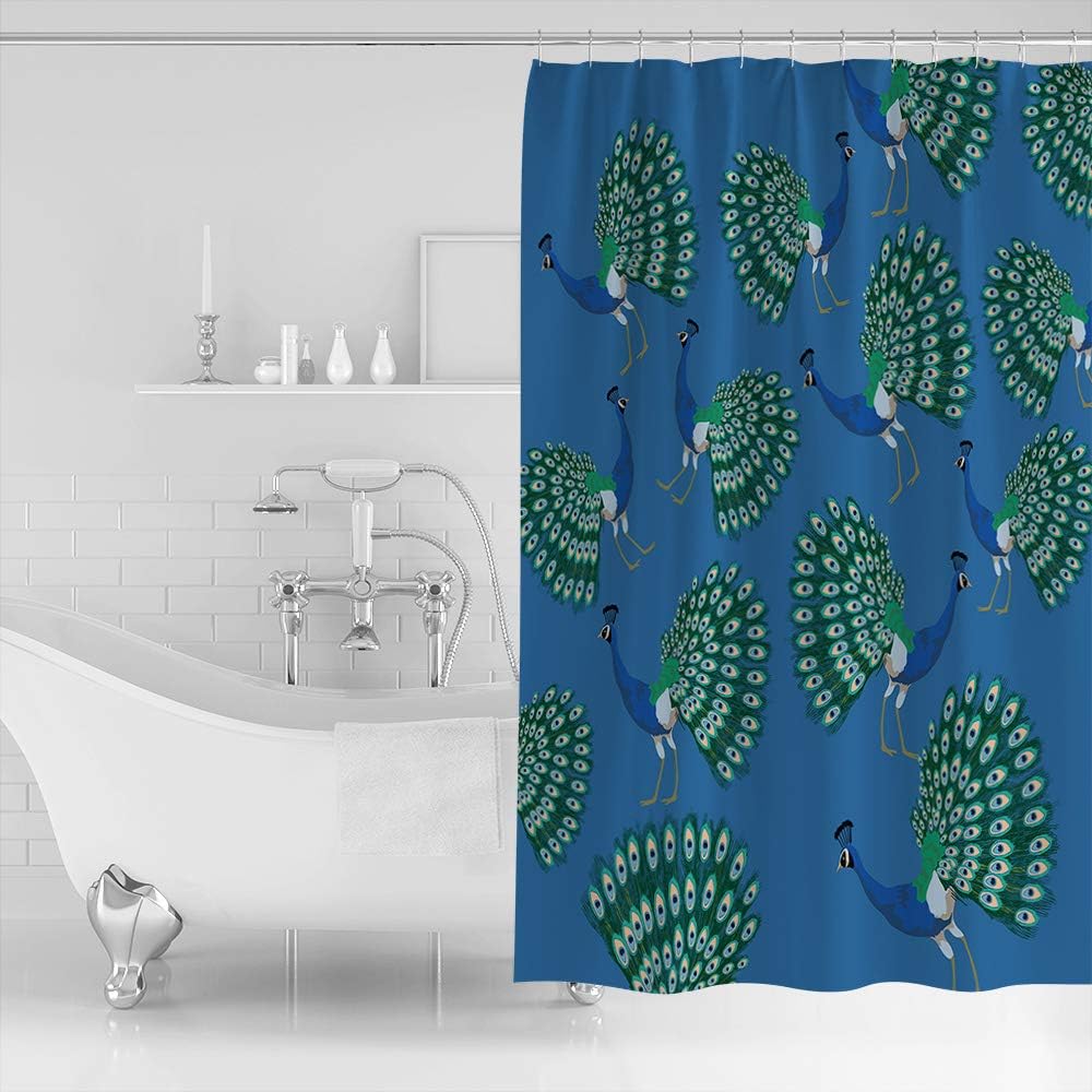 Oriental Peacock Feathers Print Shower Curtain for Bathroom Decoration