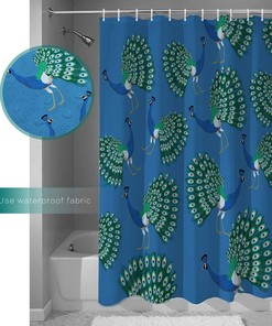 Oriental Peacock Feathers Print Shower Curtain for Bathroom Decoration