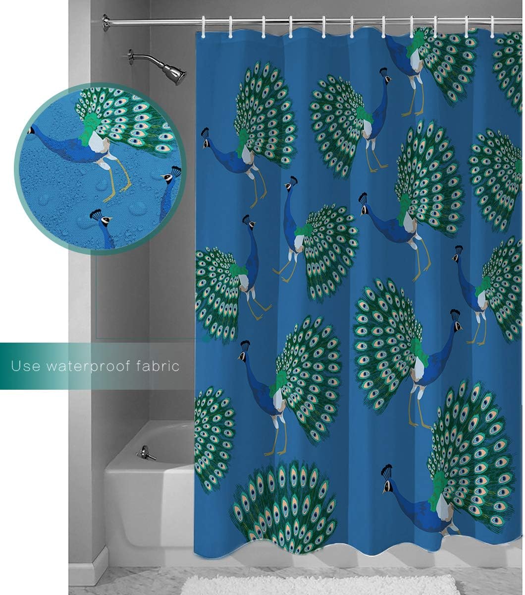 Oriental Peacock Feathers Print Shower Curtain for Bathroom Decoration