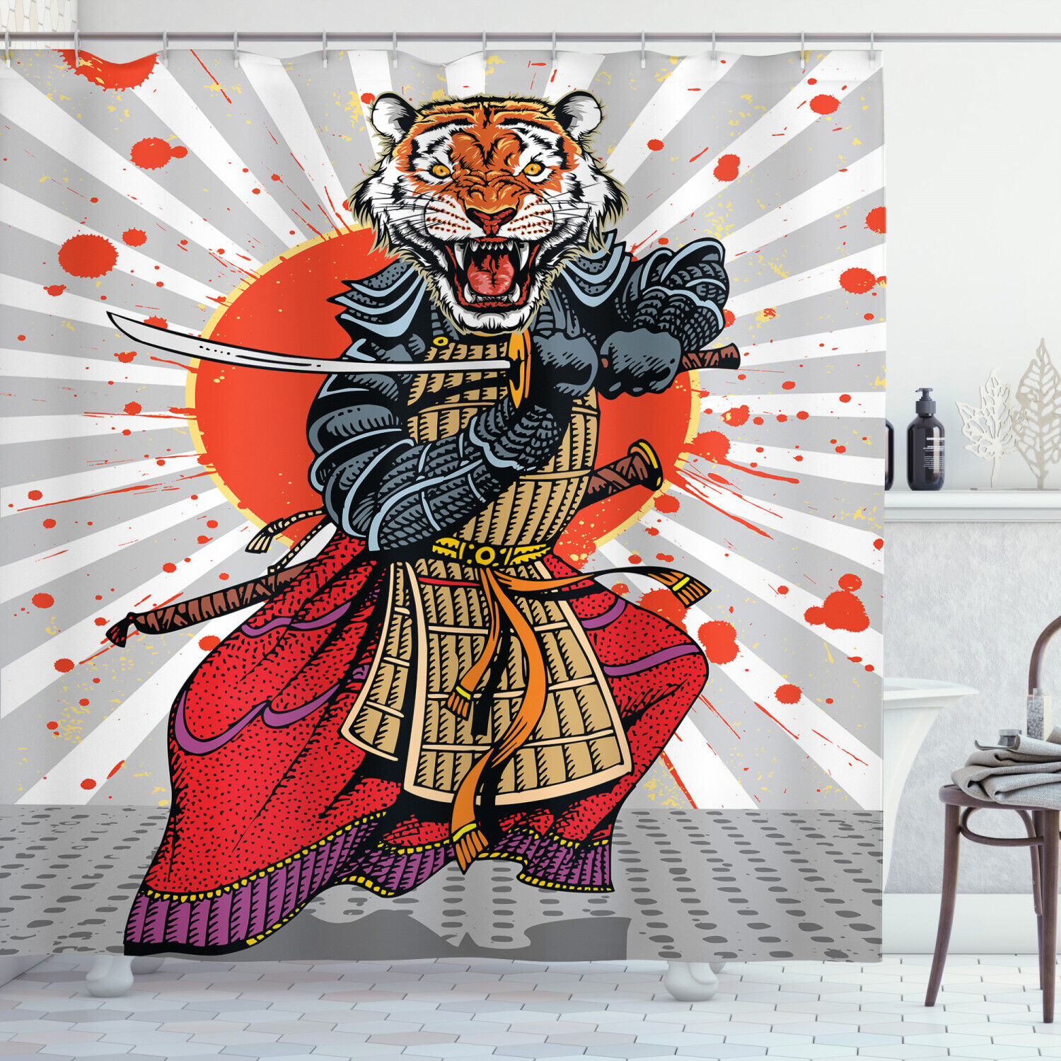 Oriental Samurai Tiger Japanese Shower Curtain For Eastern Influence