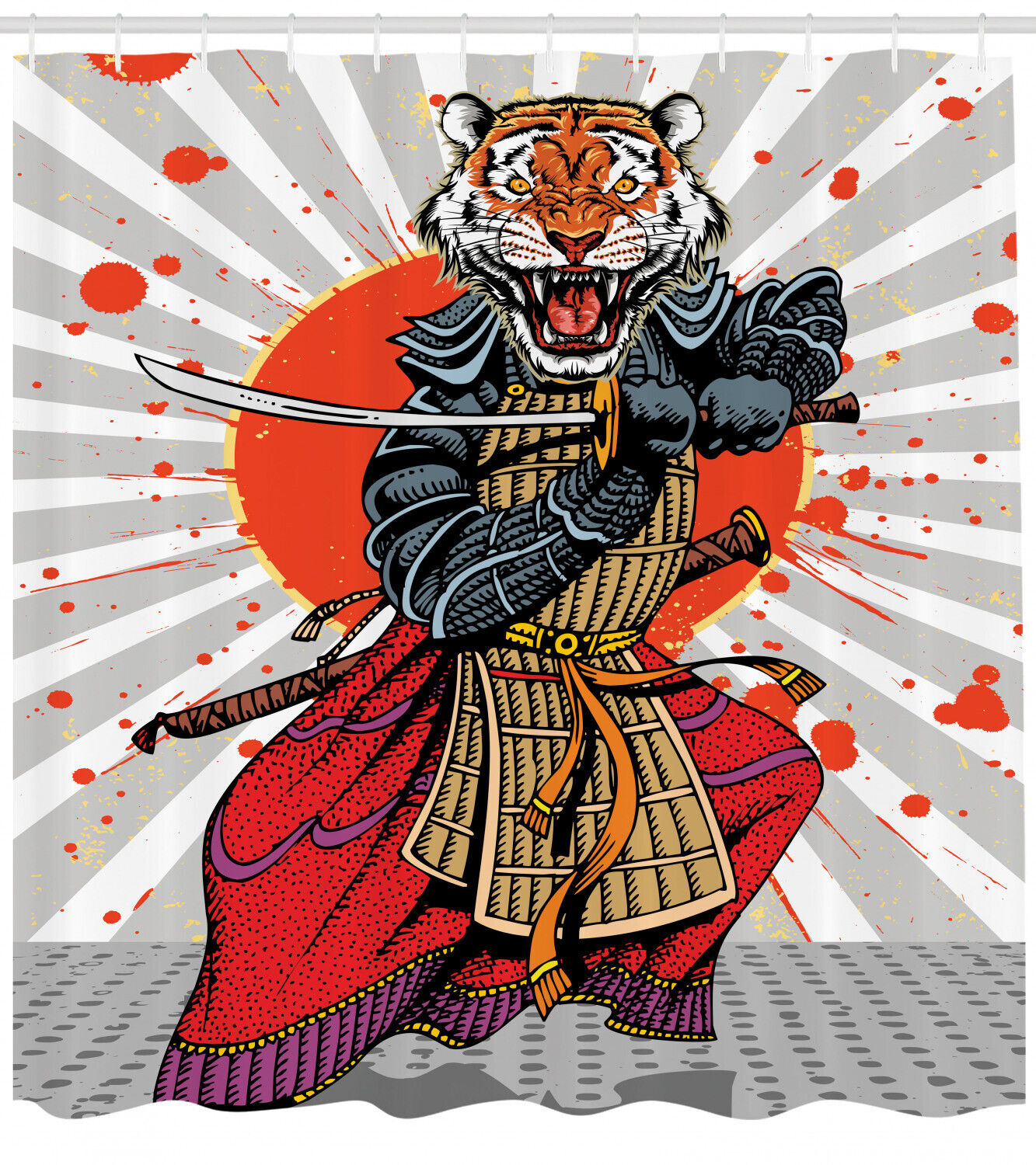 Oriental Samurai Tiger Japanese Shower Curtain For Eastern Influence - Image 2