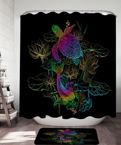 Oriental Turtle And Koi Fish Shower Curtain For Colorful Bathroom Decor