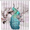 Oriental Watercolor Peacock Shower Curtain with Magnolia Flowers - Luxury Bathroom Decor