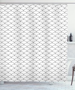 Oriental Waves Sketch Geometric Pattern Shower Curtain For Modern Bathroom Decor