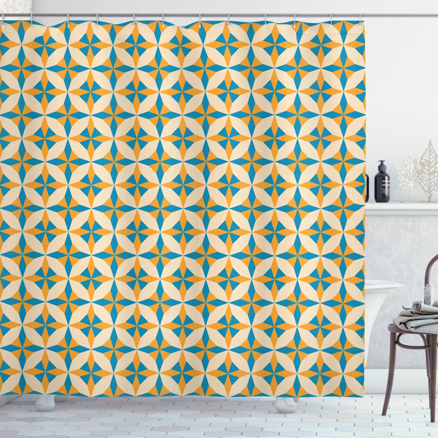 Origami Pattern Retro Style Art Shower Curtain For Creative Bathroom Decor