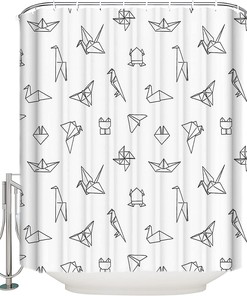 Origami Shower Curtain With Soft And Simple Bird, Frog, Pinwheel, Ship, And Giraffe Design