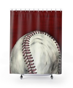 Original Art Hand-Painted Baseball Shower Curtain- Unique Boys Bathroom Decor