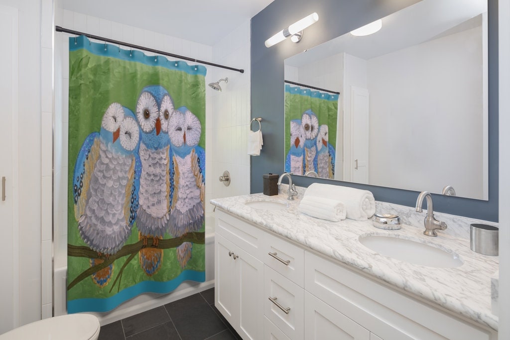 Original Art Owl Shower Curtain For Cool Bathroom Decor