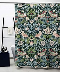 Original Design Green Strawberry Thief William Morris Shower Curtain - English Home Bathroom Decor