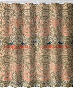 Original Design Peacock and The Dragon Yellow William Morris Shower Curtain - Heavy Duty Fabric Upholstery