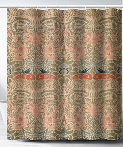 Original Design Peacock and The Dragon Yellow William Morris Shower Curtain - Heavy Duty Fabric Upholstery