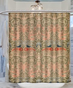 Original Design Peacock and The Dragon Yellow William Morris Shower Curtain - Heavy Duty Fabric Upholstery