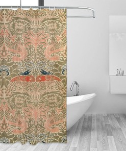 Original Design Peacock and The Dragon Yellow William Morris Shower Curtain - Heavy Duty Fabric Upholstery