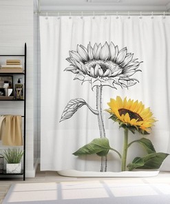 Original Sunflower Shower Curtain with Sping Flowers and Waterproof Fabric for Bathroom Decor