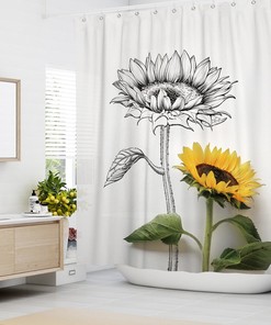 Original Sunflower Shower Curtain with Sping Flowers and Waterproof Fabric for Bathroom Decor