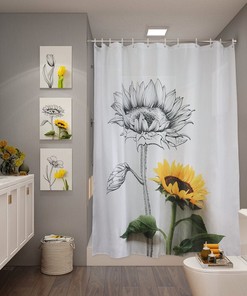 Original Sunflower Shower Curtain with Sping Flowers and Waterproof Fabric for Bathroom Decor