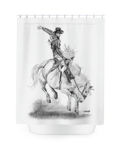 Original Western Art Rodeo Shower Curtain - Bronc Busting Cowboy Riding