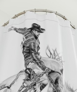 Original Western Art Rodeo Shower Curtain - Bronc Busting Cowboy Riding
