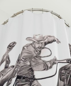 Original Western Art Rodeo Shower Curtain - Horse Riding Calf Roping Cowboy