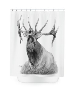 Original Western Artwork Shower Curtain Featuring Bugling Elk Colorado Mountains
