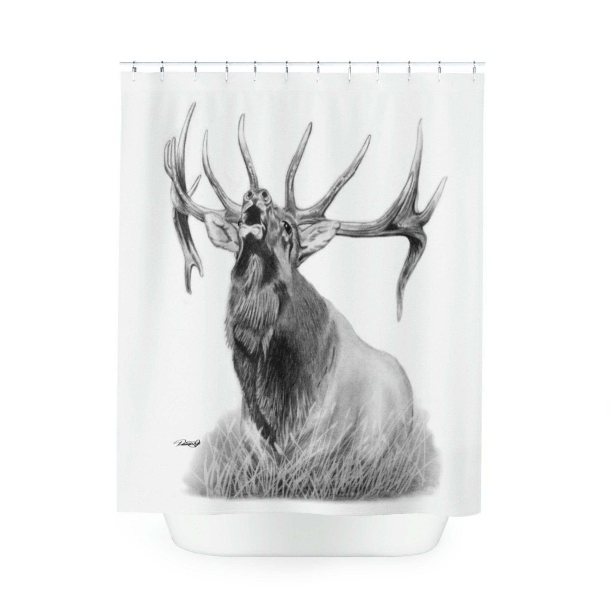 Original Western Artwork Shower Curtain Featuring Bugling Elk Colorado Mountains