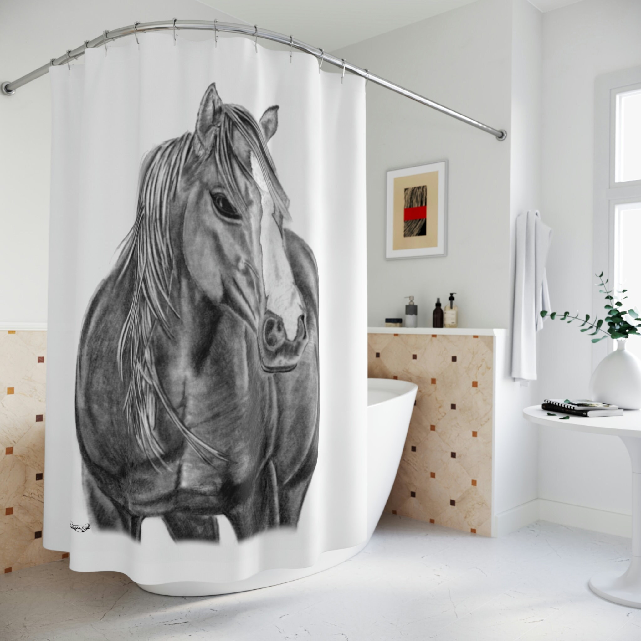 Original Western Artwork Shower Curtain with Wild Horse Riding for a Unique and Personalized Bathroom Decor