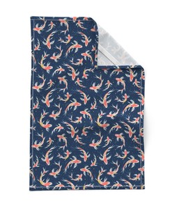Ornamental Carp Linen Tea Towels with Japanese Koi Fish Design